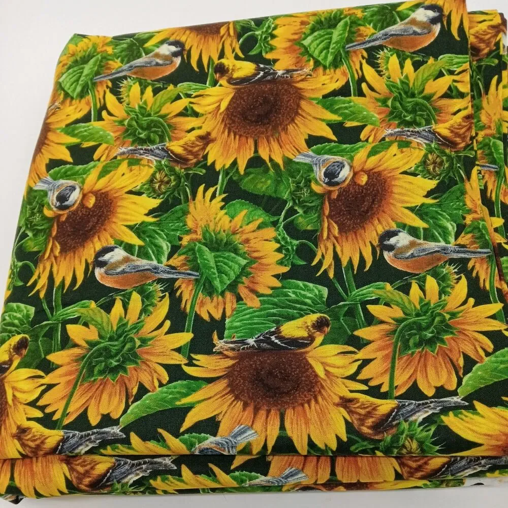 Wild Wings & Rosemary Millette Sunflower / Bird Print Fabric 6+ Yards